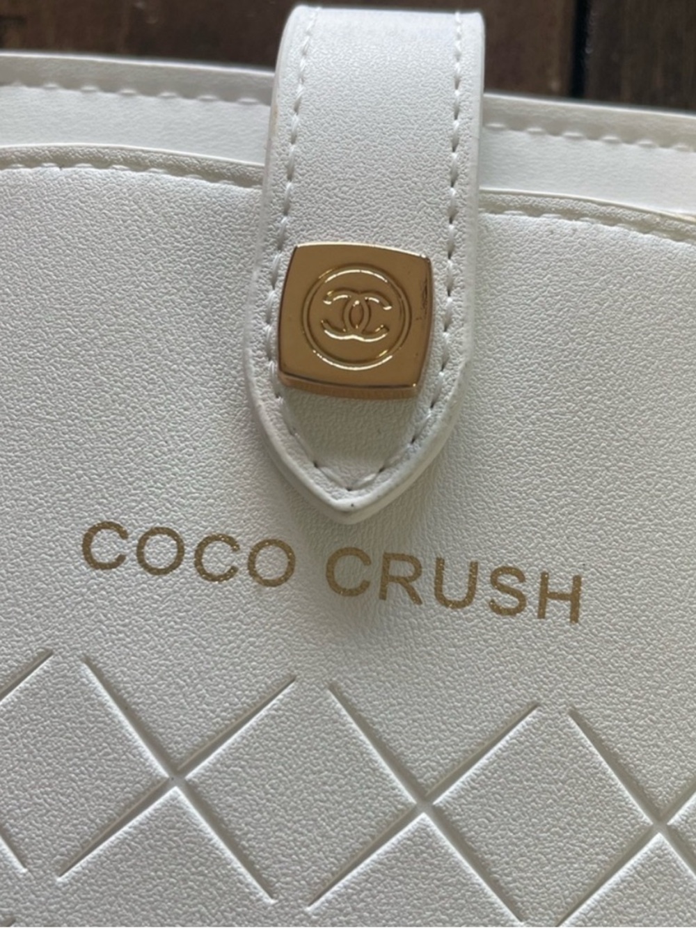 White Quilted Phone Crossbody with Gold Chain - Picture 6 of 8